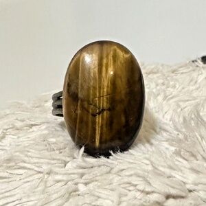 Handmade Tiger's Eye Cabochon Statement Ring - Adjustable Band